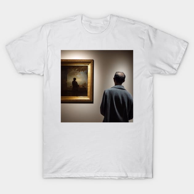 A person in a museum gallery, looking at a painting, of a person, who is looking at, or painting, a painting T-Shirt by ARTificial42